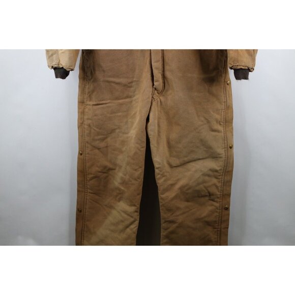 Vtg 80s Carhartt Mens 44S Distressed Quilted Canvas Insulated Coveralls Bibs USA - Picture 4 of 16